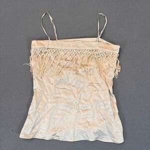 CAMI NYC Blain Fringed Silk Sleeveless Top Womens Sz Sm Beige Creame Square Neck